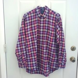 Faconnable cotton long sleeve button down purple plaid shirt size M